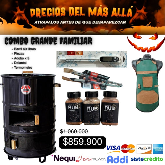 "Asador Barril Grande en Hierro | Parrilla + Horno + Ahumador  3 en 1 | Para 30+ Personas | ¡Calidad Premium a Mitad de Precio! (Gris Plata)"