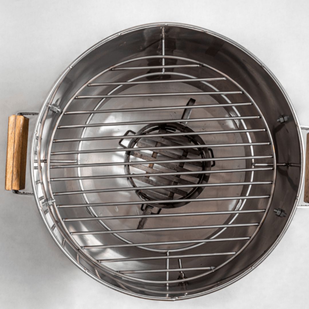 "Asador Barril Pequeño Acero Inoxidable | Parrilla y Ahumador Portátil | Para 8 a 12 Personas | 10 Años Garantía + Kit Parrillero Gratis"