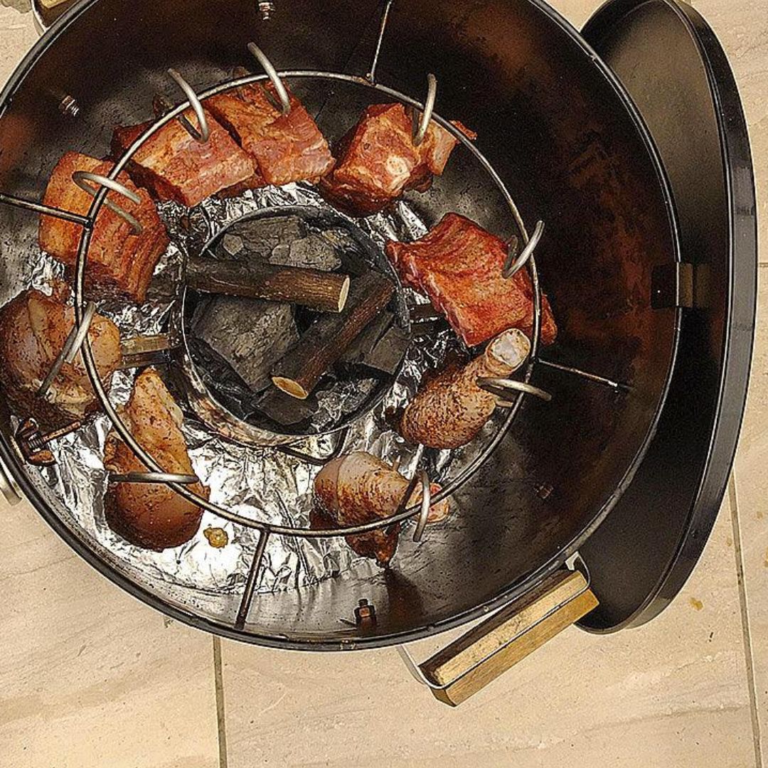 "Asador Barril Pequeño Acero Inoxidable | Parrilla y Ahumador Portátil | Para 8 a 12 Personas | 10 Años Garantía + Kit Parrillero Gratis"