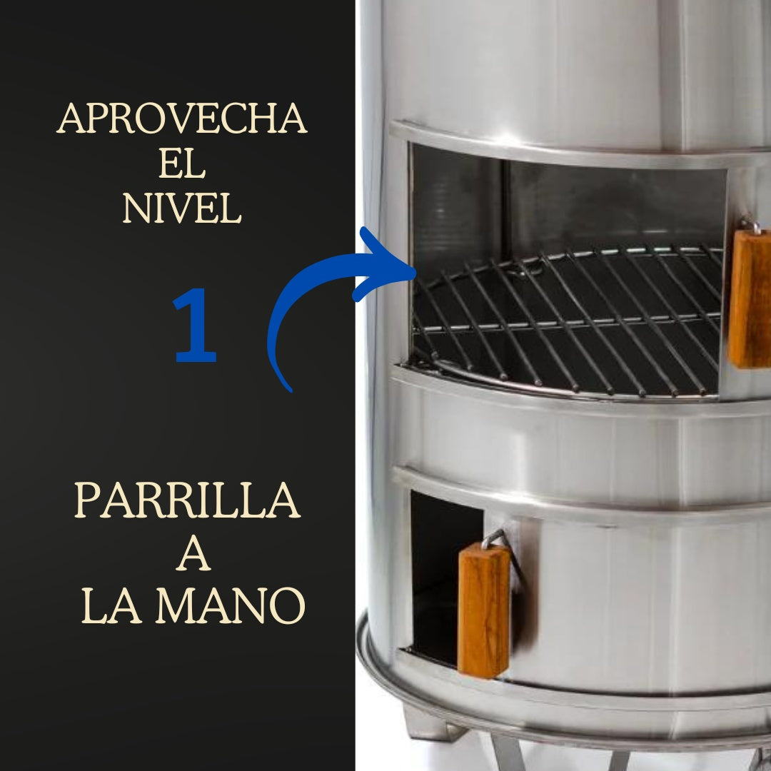 ASADOR BARRIL MEDIANO ACERO INOXIDABLE 304 - LA REVOLUCIÓN 3 EN 1