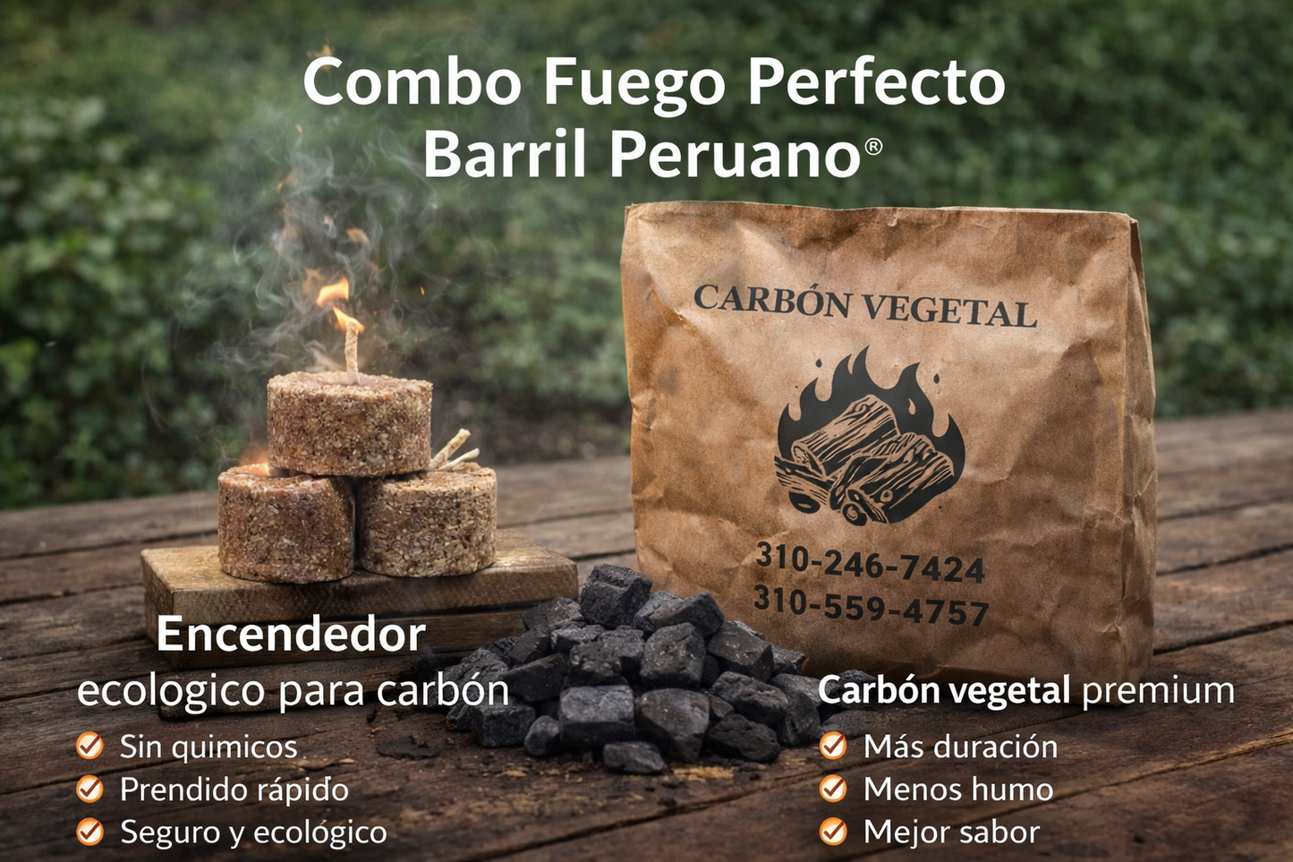 Carbón Vegetal Premium para Asadores Tipo Barril | Barril Peruano de 2 Kg