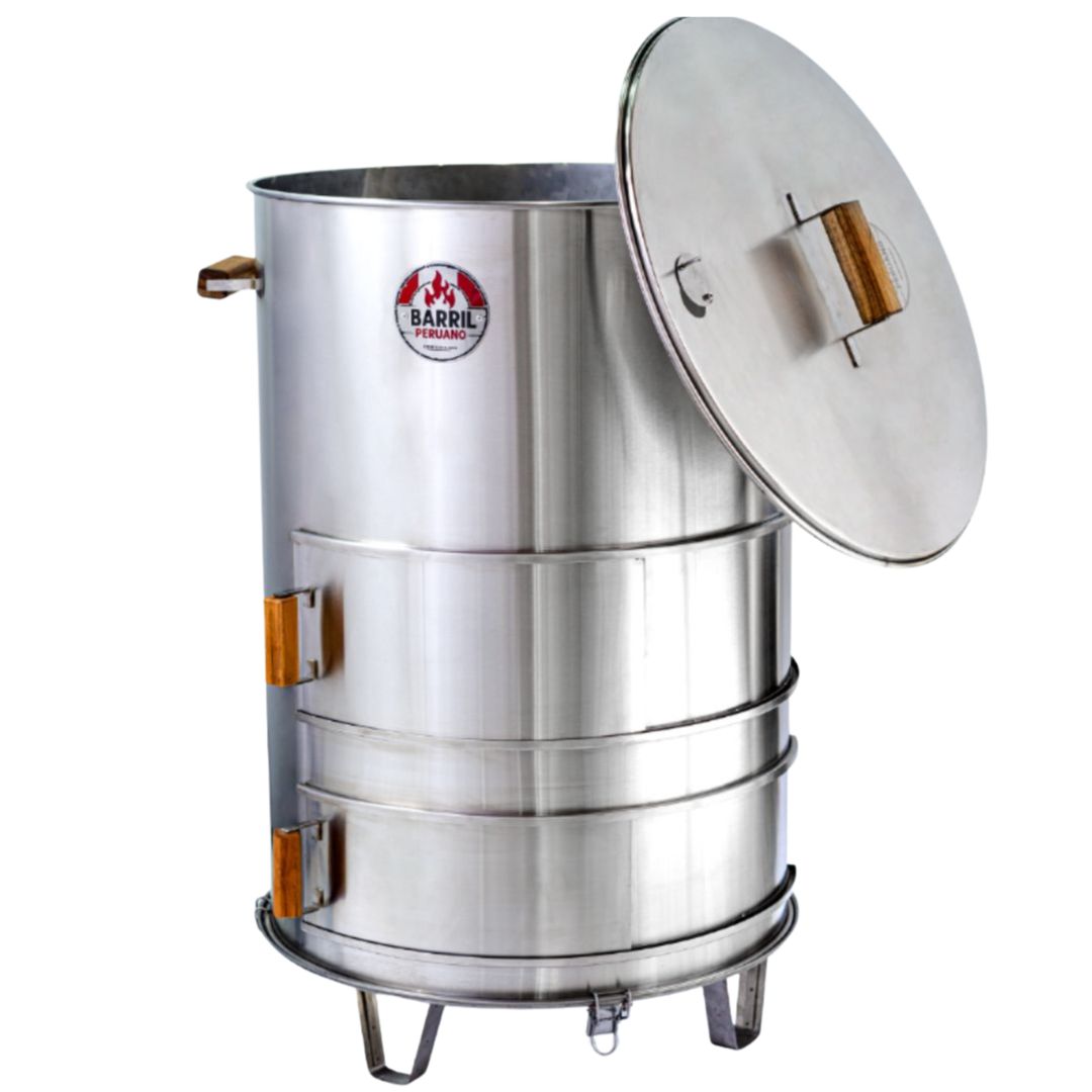 "Asador Barril Grande Acero Inox 304 | Parrilla, Horno Y Ahumador| Para +30 PAX | 10 Años de Garantía"