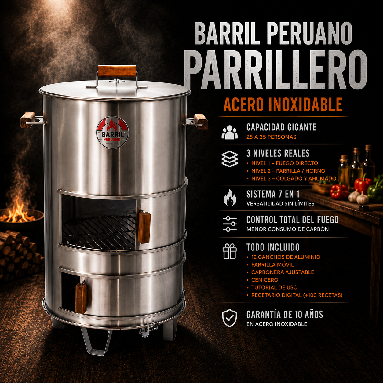 Barril Peruano Parrillero Acero Inoxidable