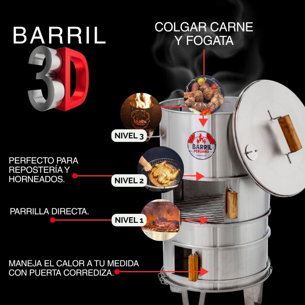 ASADOR BARRIL JUNIOR ACERO INOXIDABLE 304 - COMPACTO PERO POTENT