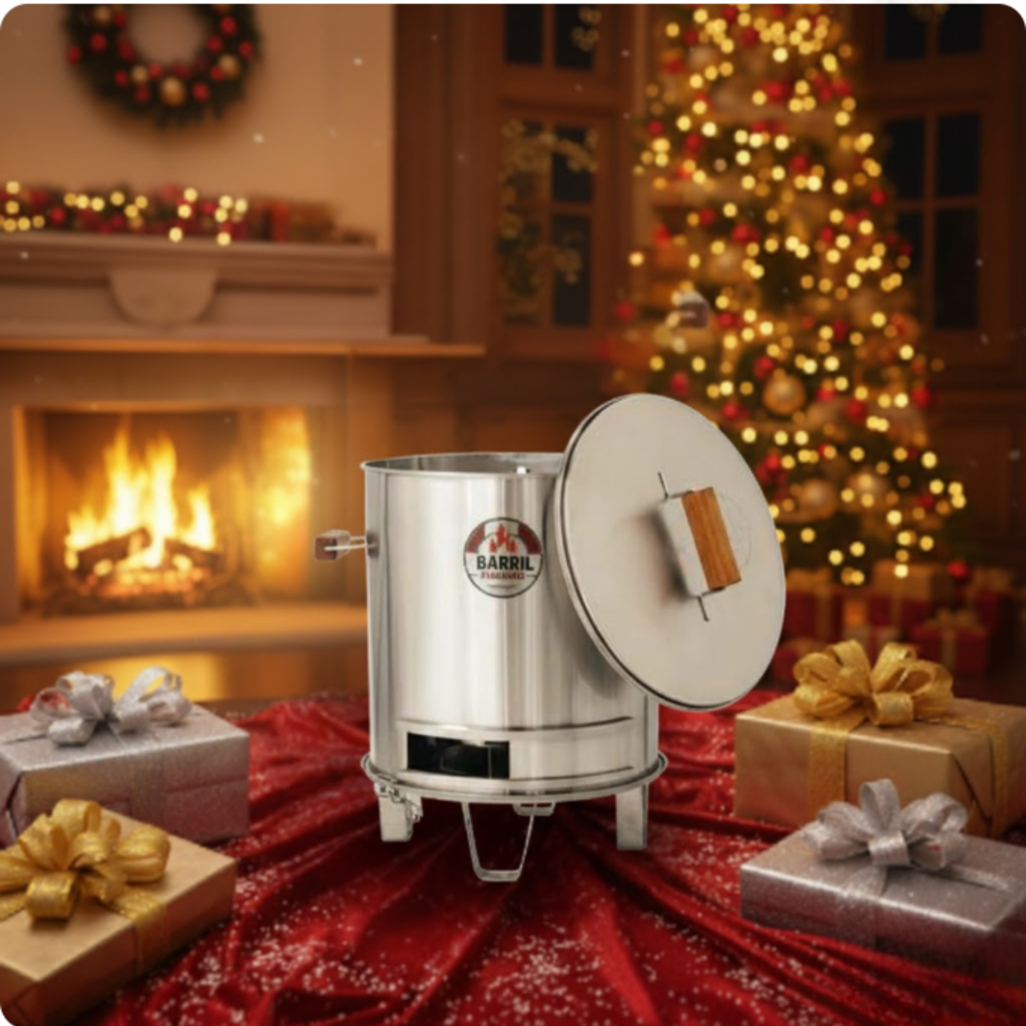 "Asador Barril Pequeño Acero Inoxidable | Parrilla y Ahumador Portátil | Para 8 a 12 Personas | 10 Años Garantía + Kit Parrillero Gratis"