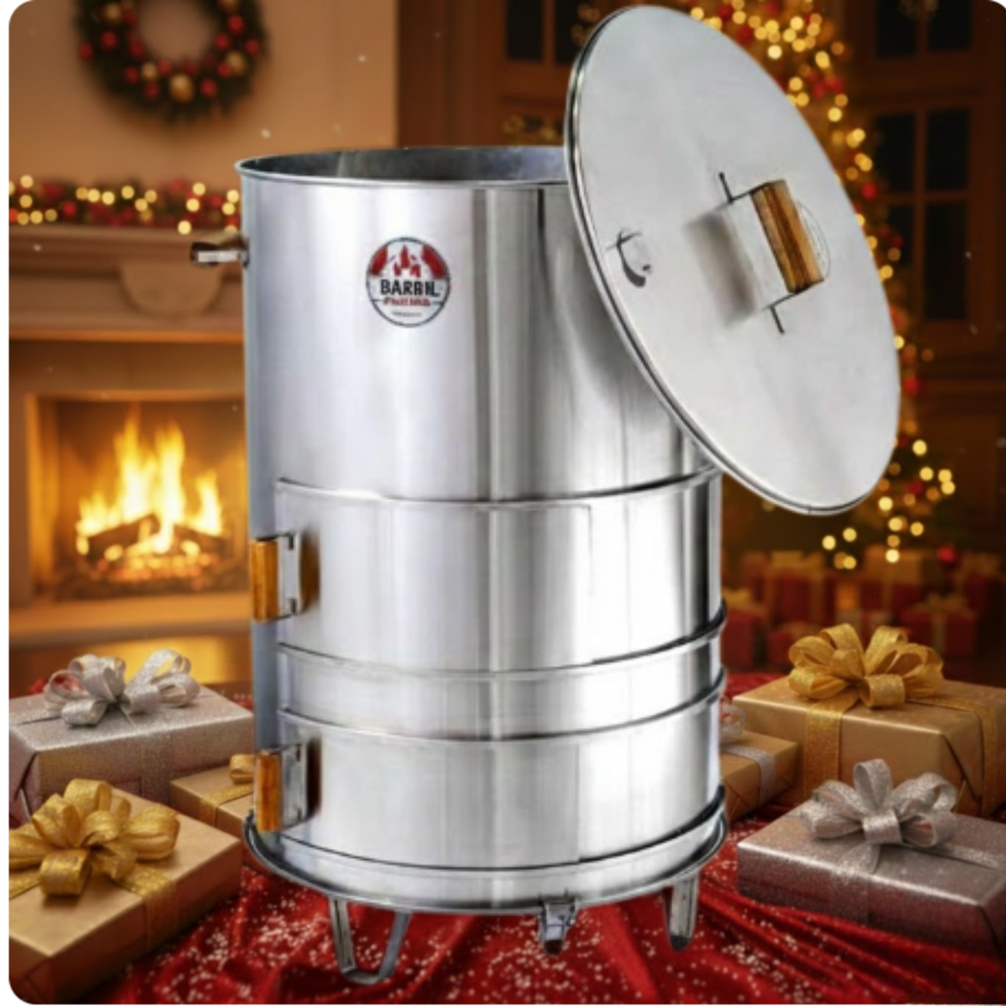 "Asador Barril Grande Acero Inox 304 | Parrilla, Horno Y Ahumador| Para +30 PAX | 10 Años de Garantía"