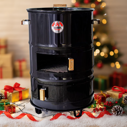 "Asador Barril Grande en Hierro | Parrilla + Horno + Ahumador  3 en 1 | Para 30+ Personas | ¡Calidad Premium a Mitad de Precio! (Gris Plata)"