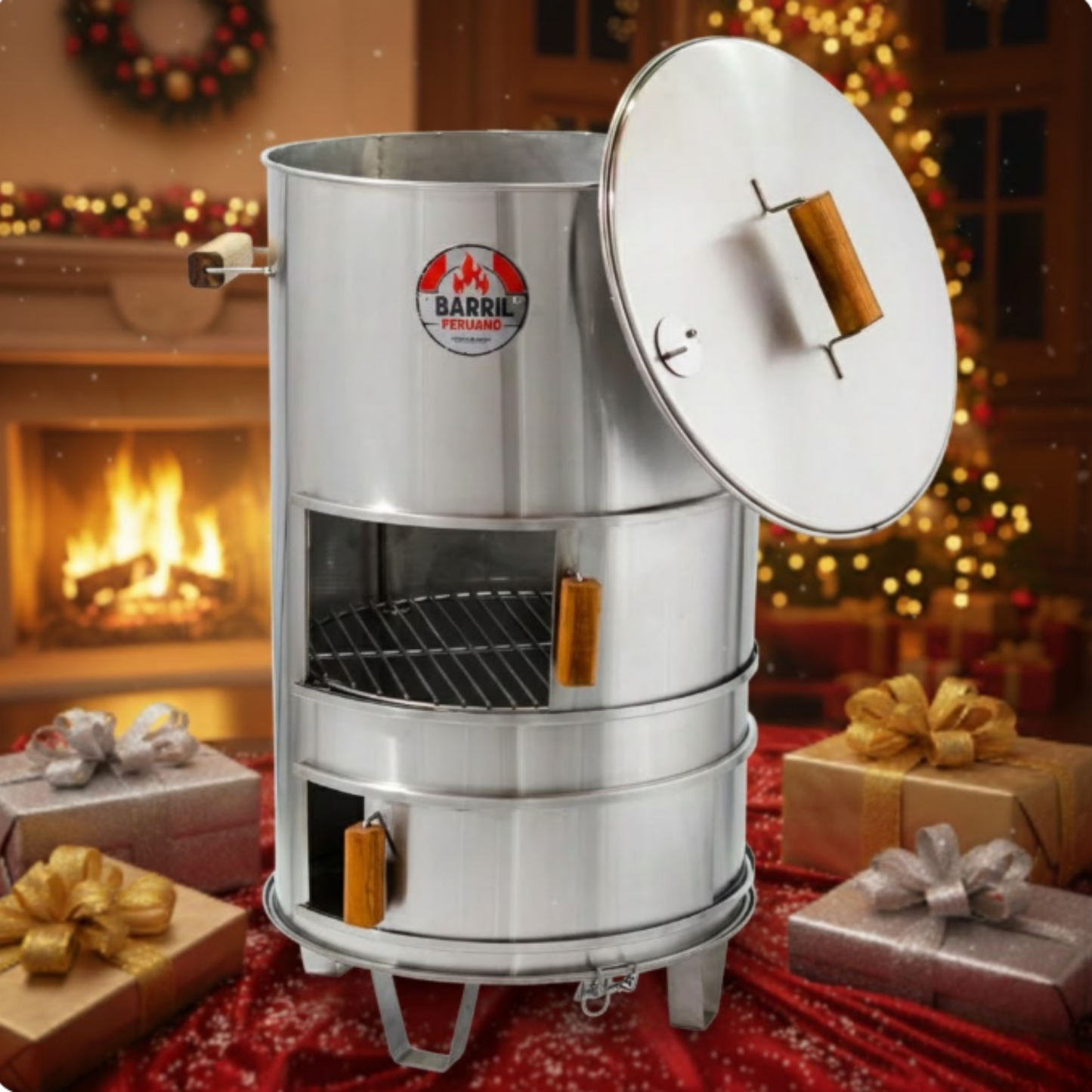 ASADOR BARRIL MEDIANO ACERO INOXIDABLE 304 - LA REVOLUCIÓN 3 EN 1