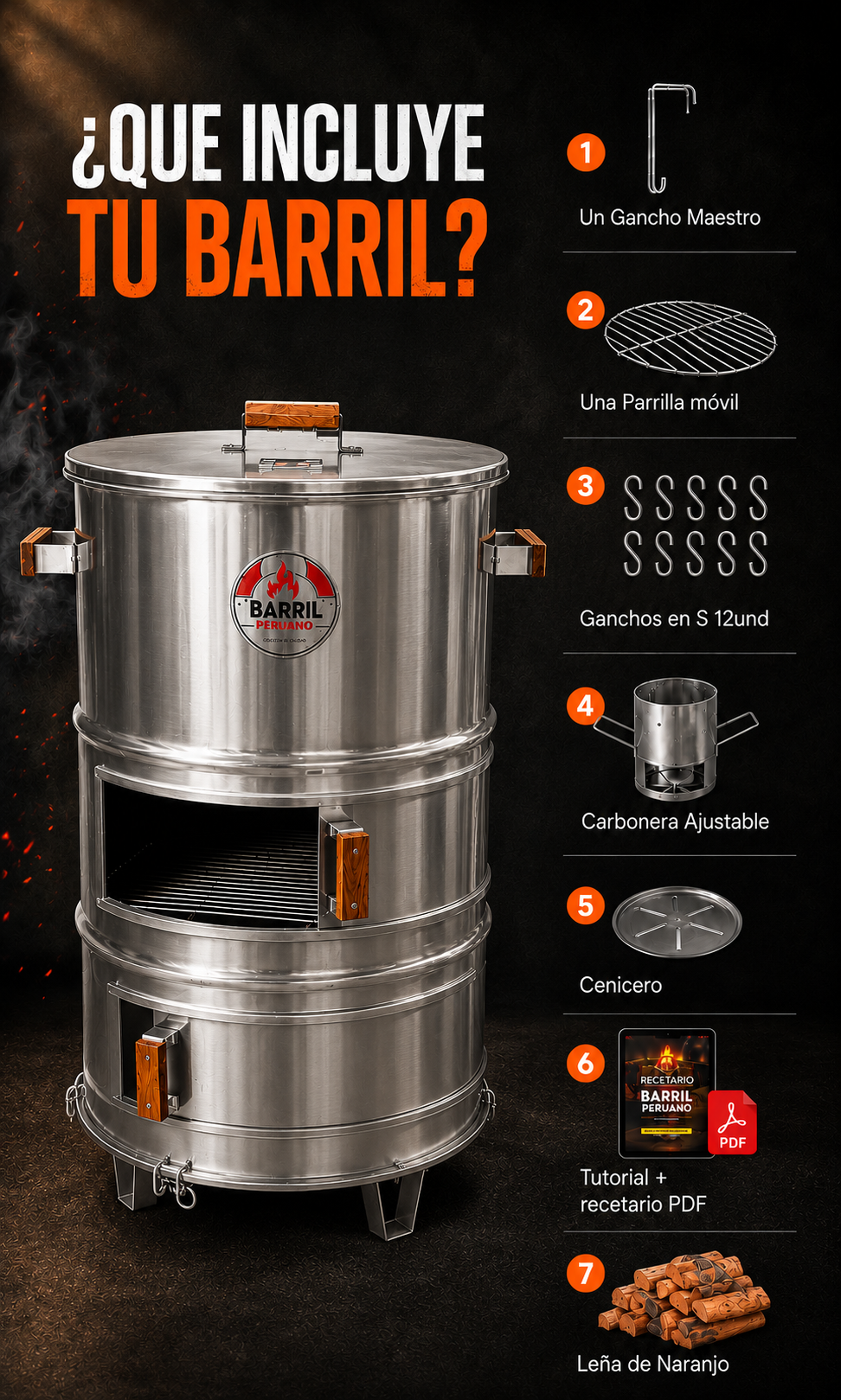 Asador Tipo Barril Familiar Acero