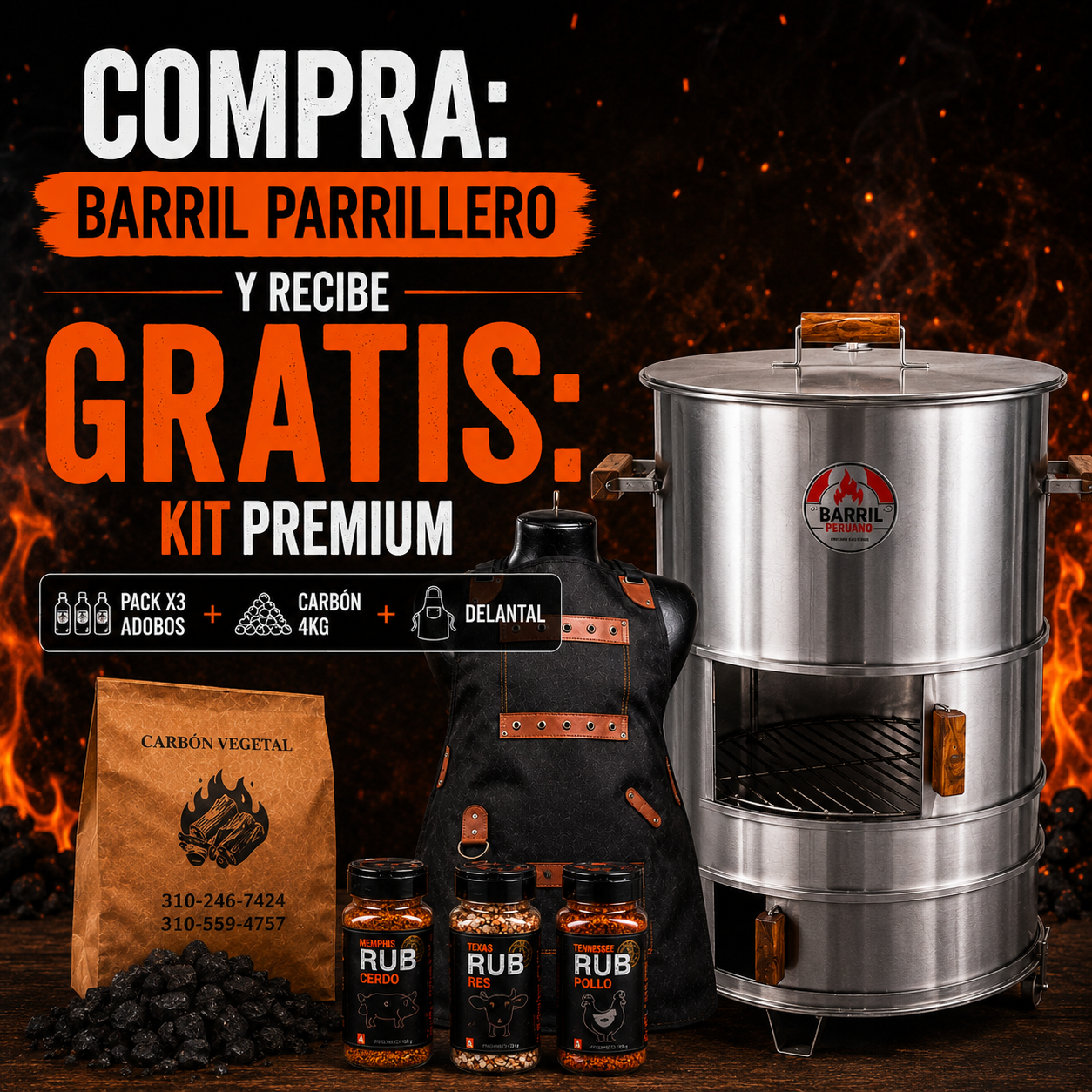 OFERTA KIT PARRILLERO ACERO / HIERRO