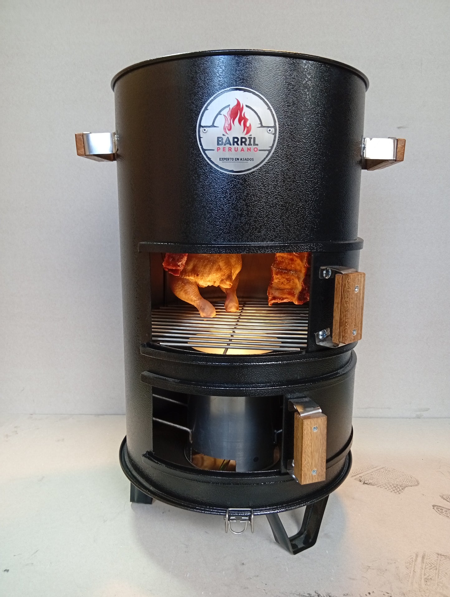 Asador Tipo Barril Familiar Hierro | 3 Niveles  | Parrilla + Horno + Ahumador | Para 18-25 Personas | Barril Peruano Colombia