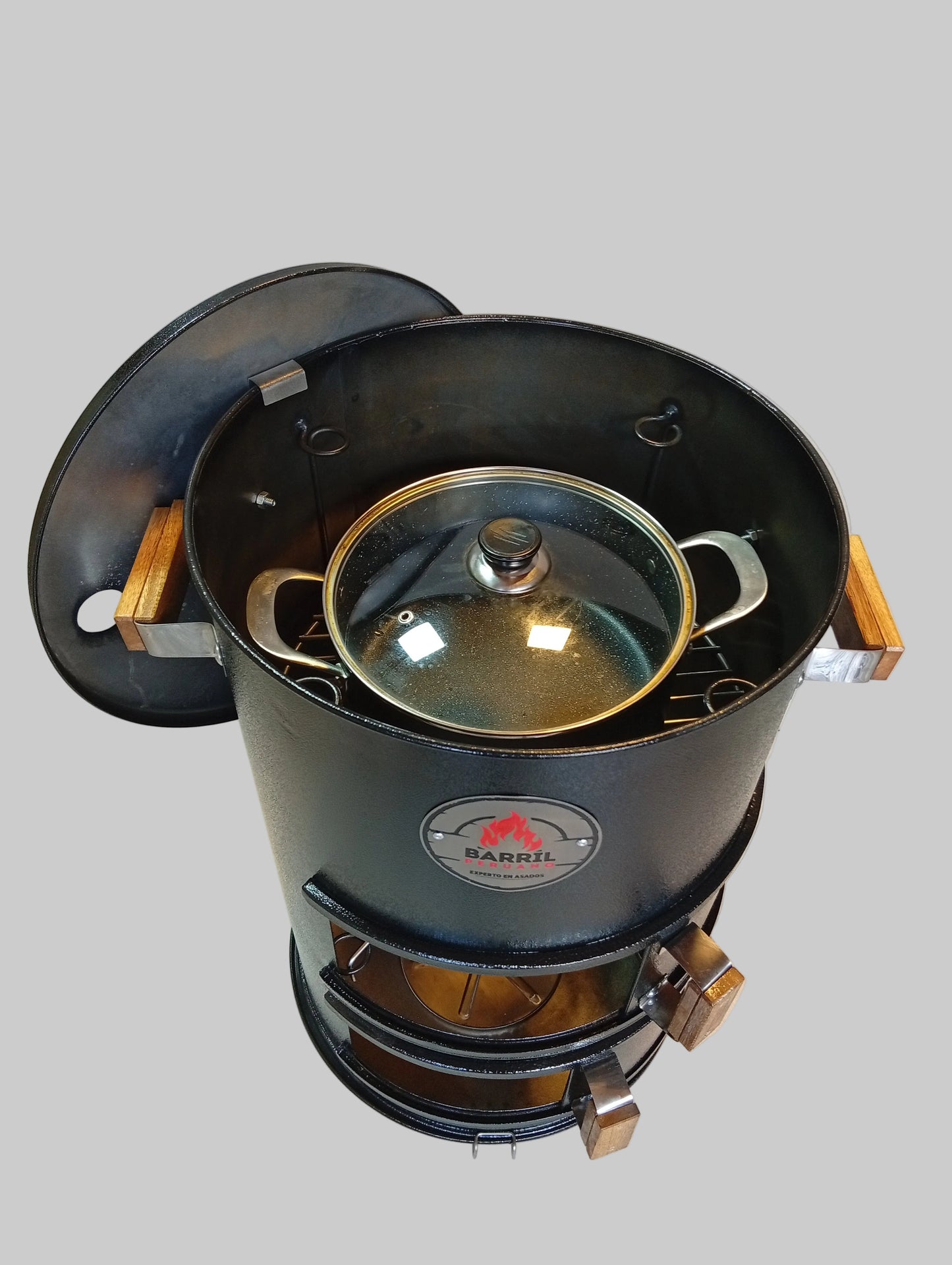 Asador Tipo Barril Familiar Hierro | 3 Niveles  | Parrilla + Horno + Ahumador | Para 18-25 Personas | Barril Peruano Colombia