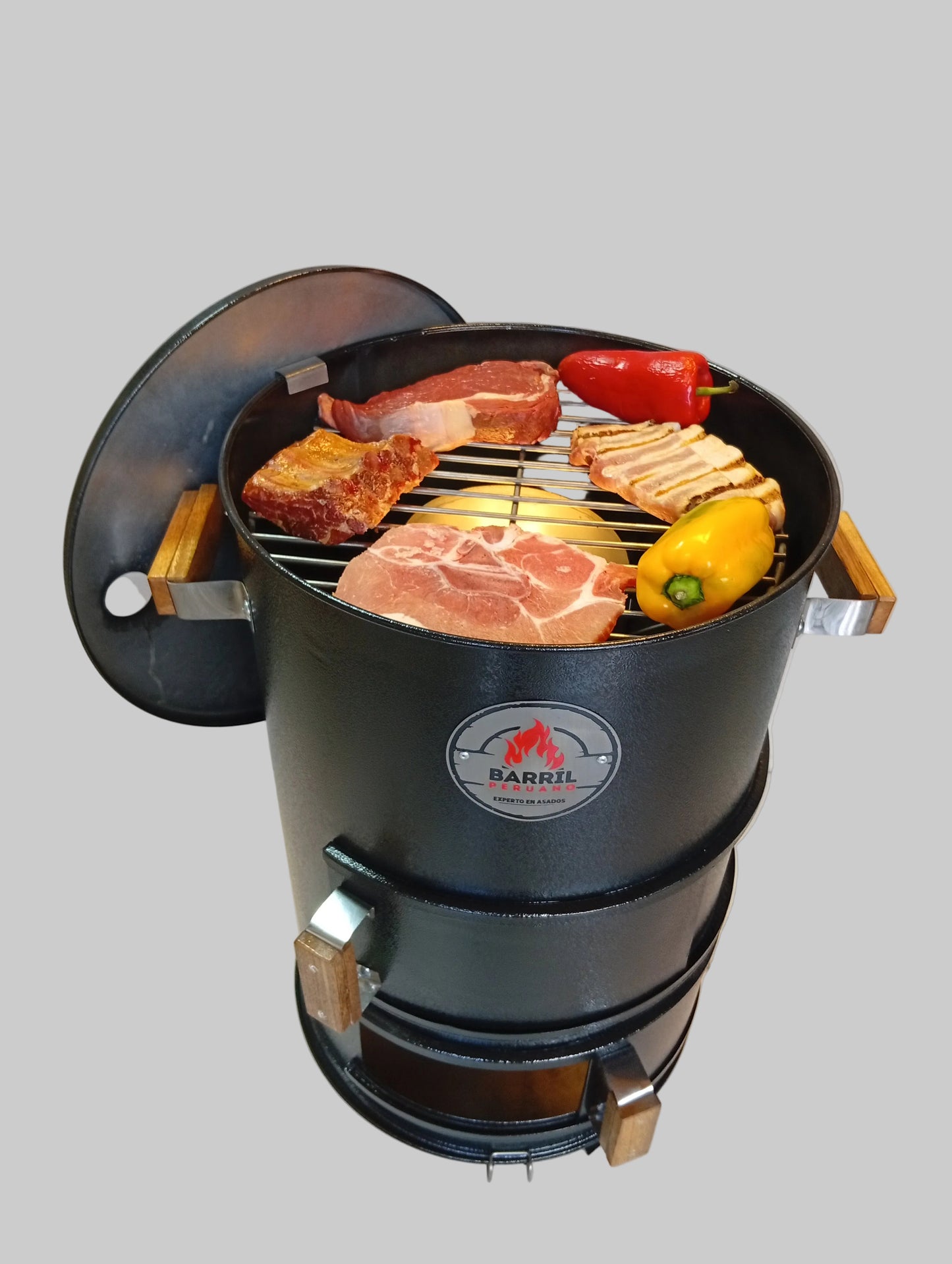 Asador Tipo Barril Familiar Hierro | 3 Niveles  | Parrilla + Horno + Ahumador | Para 18-25 Personas | Barril Peruano Colombia