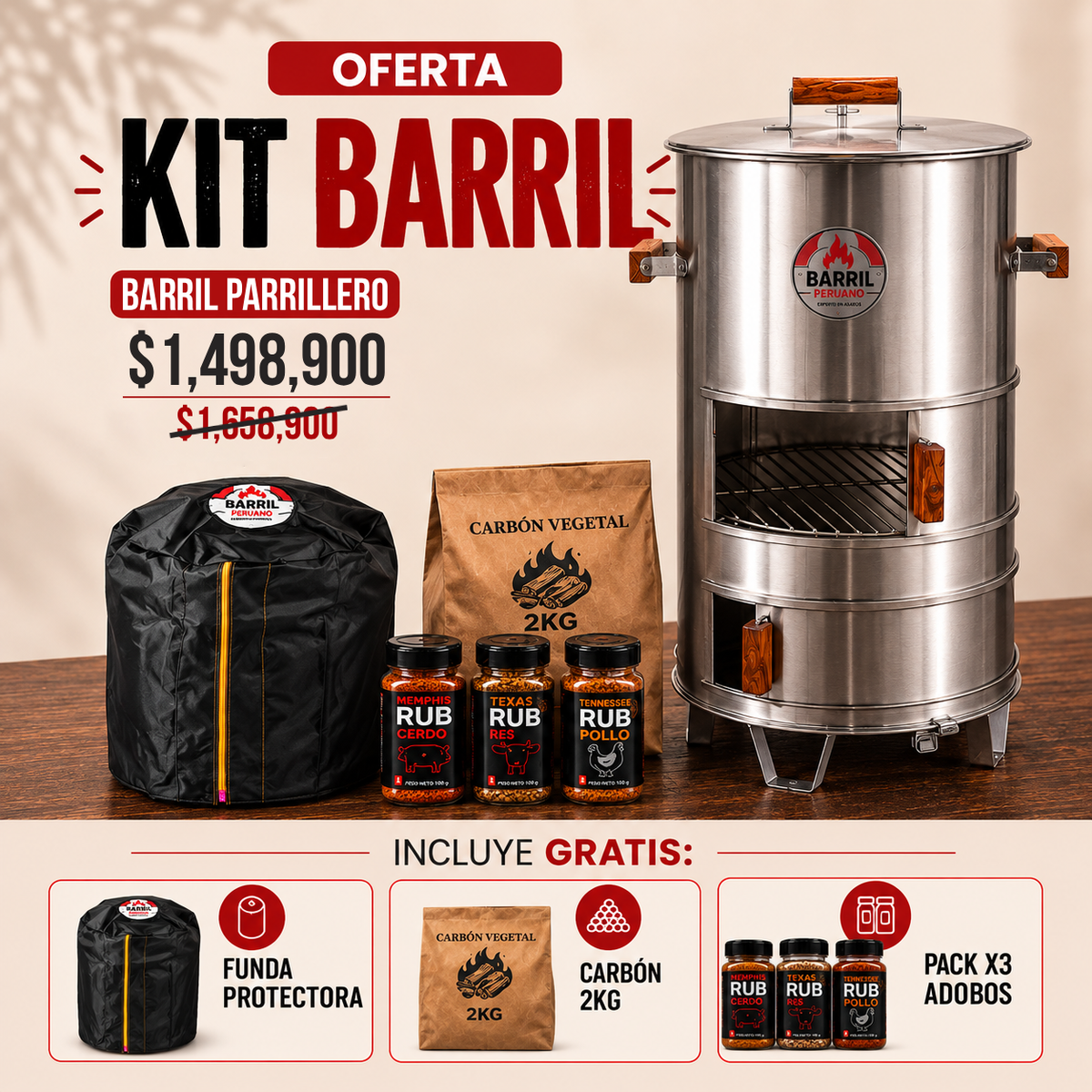OFERTA KIT PARRILLERO ACERO / HIERRO