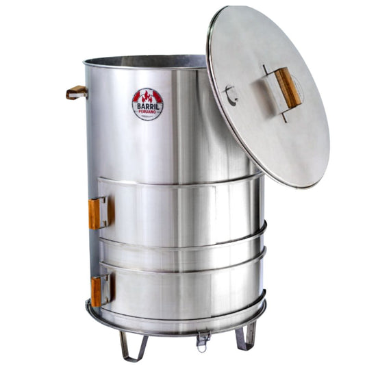 "Asador Barril Grande Acero Inox 304 | Parrilla, Horno Y Ahumador| Para +30 PAX | 10 Años de Garantía"