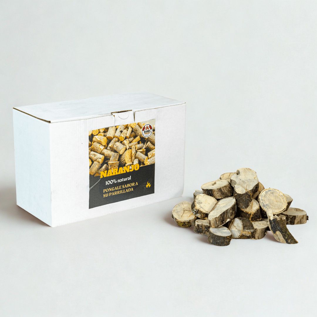 Leña de naranjo para ahumar carnes – madera natural ideal para parrillas y barriles