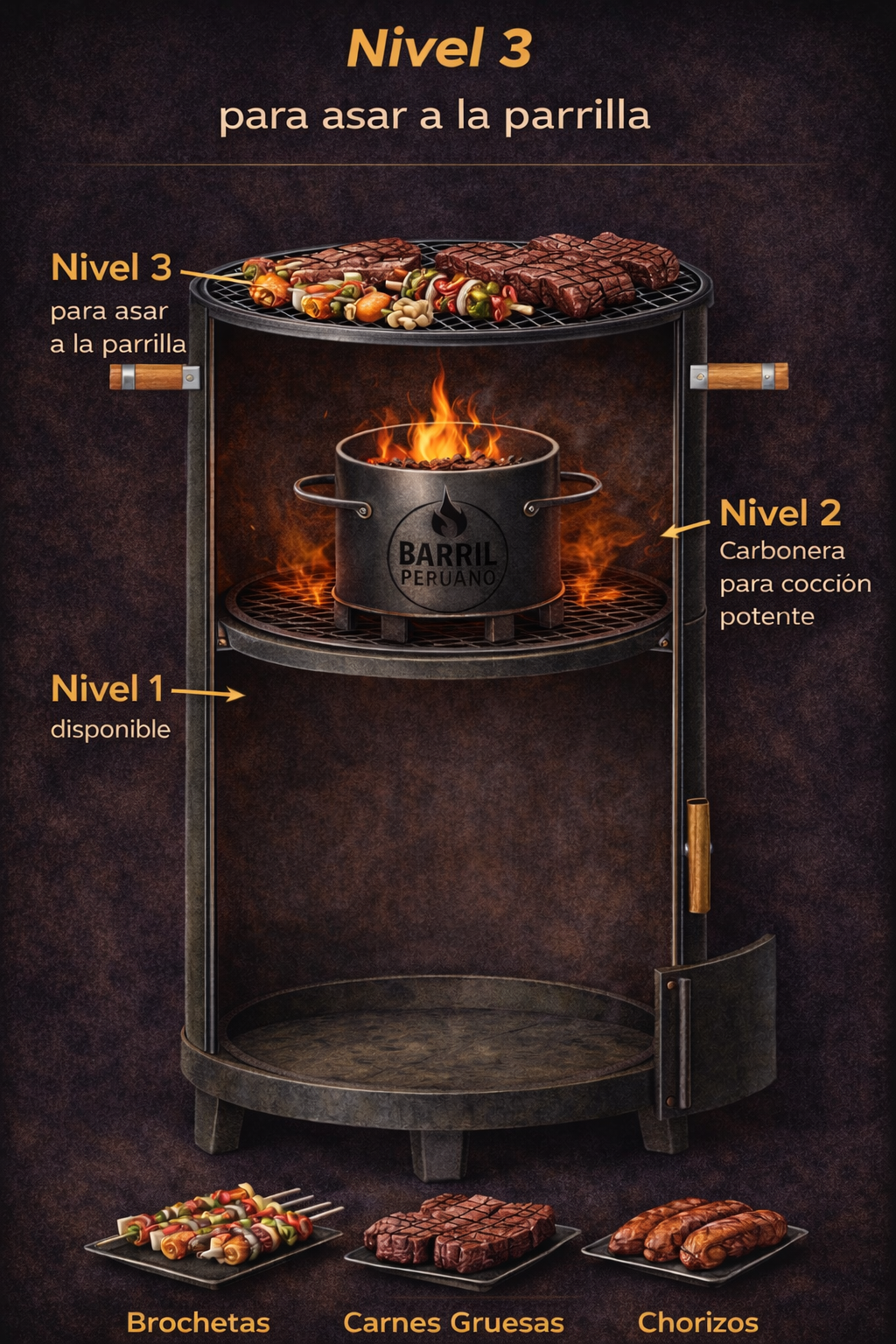 Barril Familiar 3N en Hierro – 3 Niveles Reales + Doble Puerta de Control