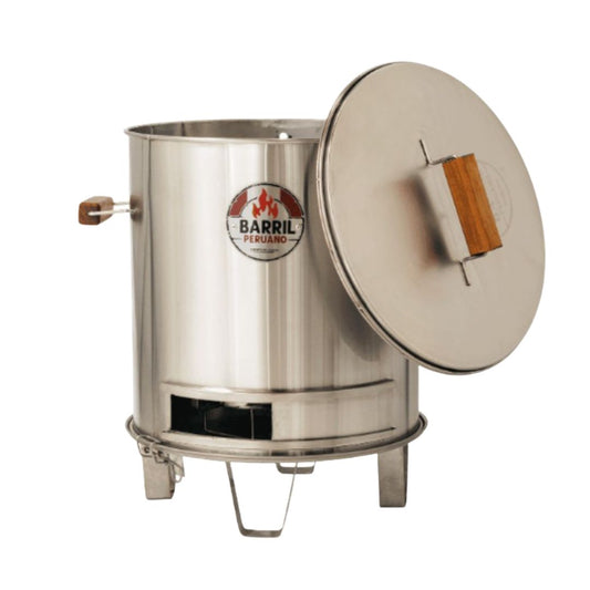 "Asador Barril Pequeño Acero Inoxidable | Parrilla y Ahumador Portátil | Para 8 a 12 Personas | 10 Años Garantía + Kit Parrillero Gratis"
