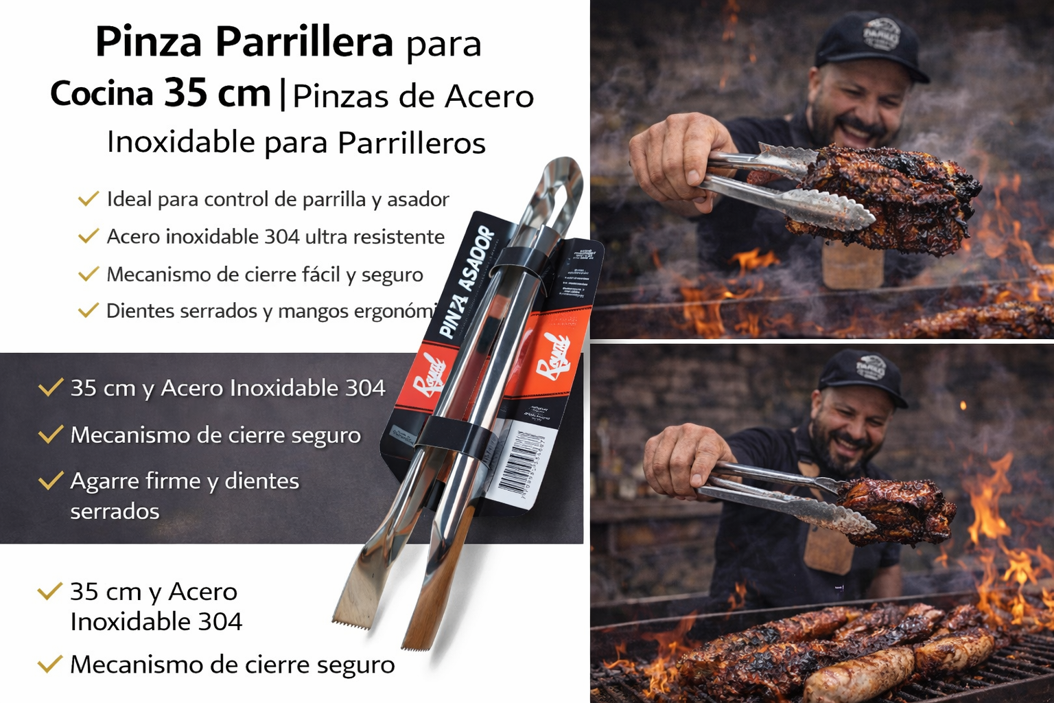 Pinzas 35 cm Acero Inoxidable 304