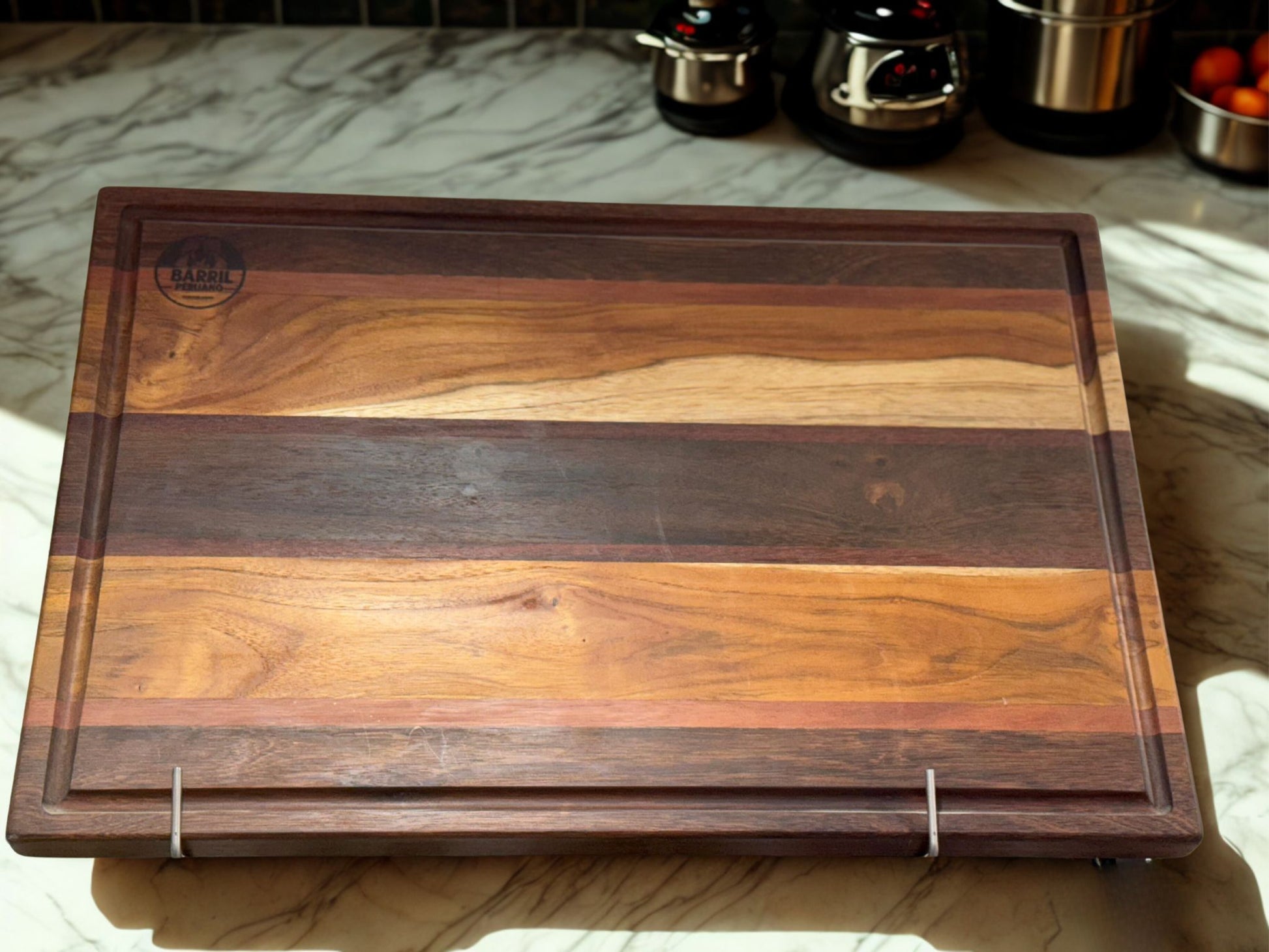 Tabla grande de madera de teca para cortar y servir carnes en parrilla o cocina