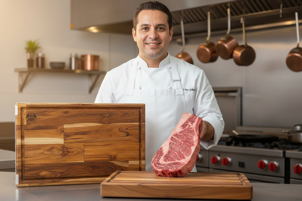 Tabla de madera de teca 30x50 cm – ideal para cortar y servir carnes en parrilla