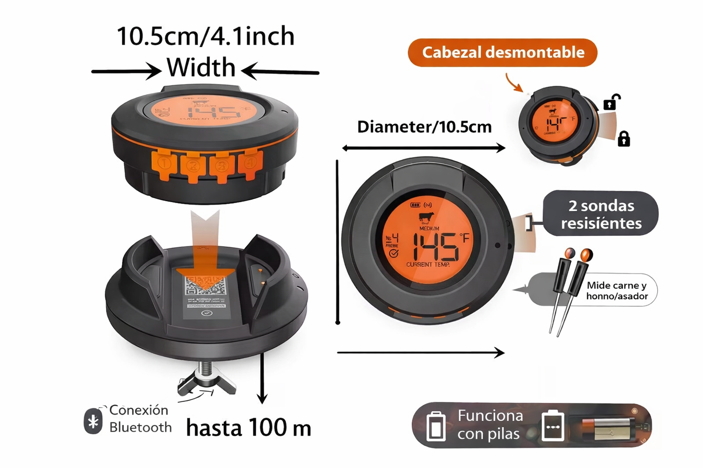 Termómetro Digital PRO para Carnes con App | Cocción Exacta sin Abrir el Barril